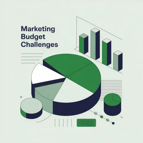 Illustration depicting a limited marketing budget for small businesses with reduced budget visuals and digital marketing icons.