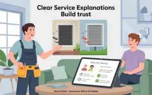 Contractor showing a homeowner a simple visual explanation of services using a tablet and before-and-after illustrations, demonstrating why clear service descriptions improve conversions in 2026.